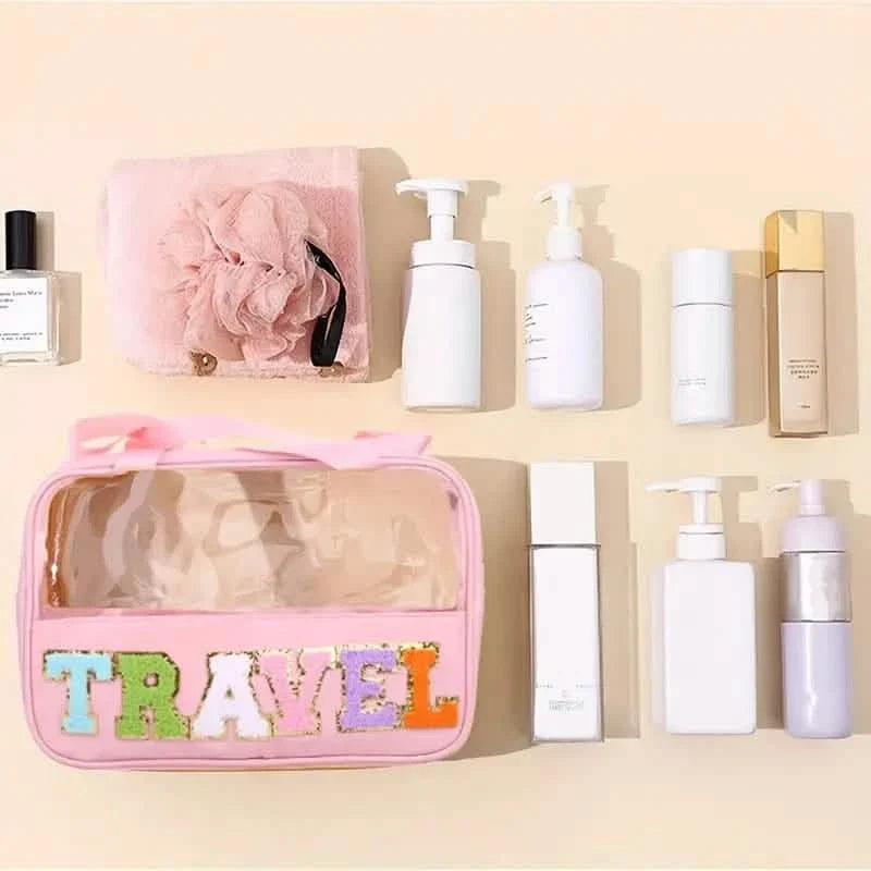 Transparent Letter Pattern Makeup Bag with Handle-Transparent Letter Pattern Makeup Bag with Handle