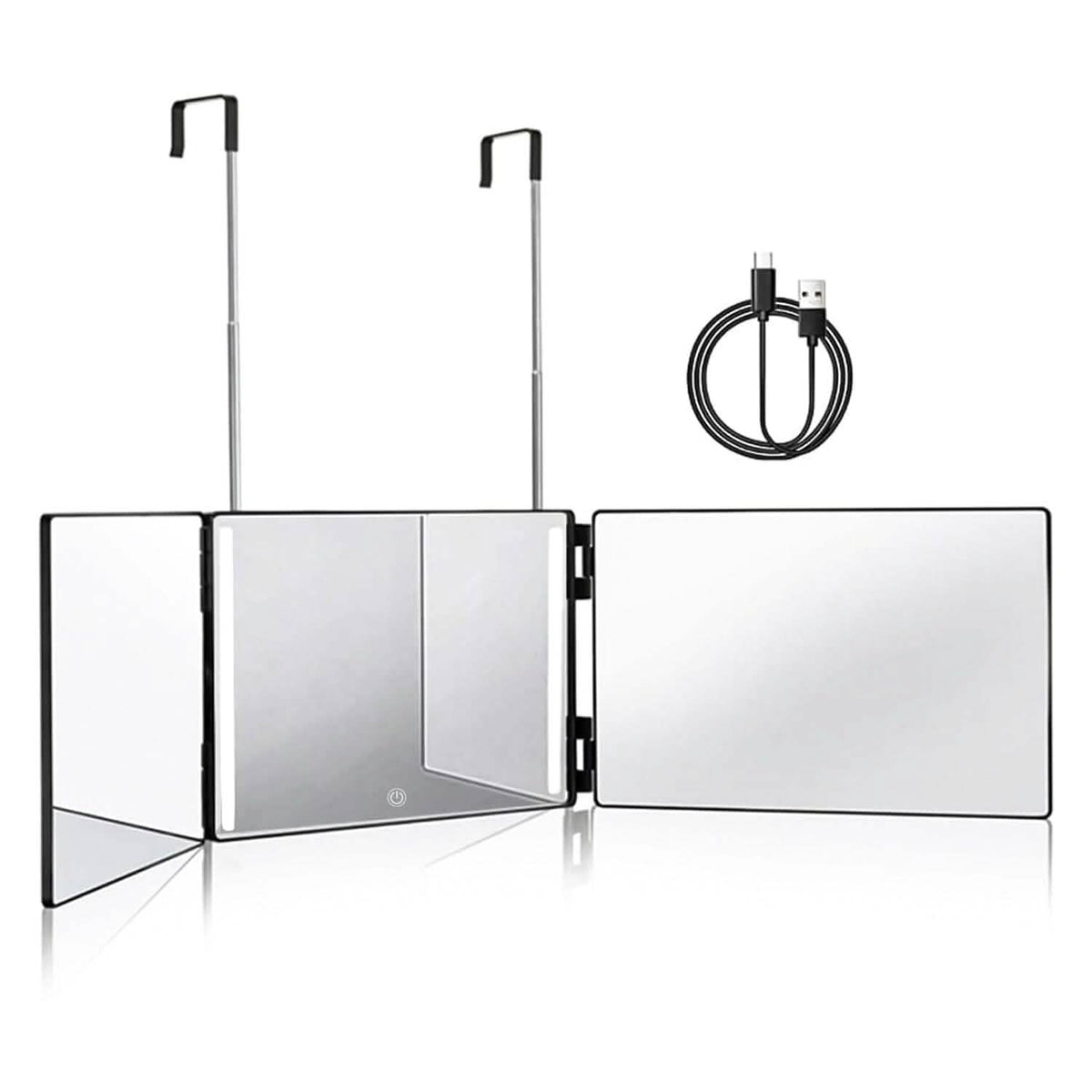 Tri-Fold Mirror with Telescopic Hanger-Tri-Fold Mirror with Telescopic Hanger