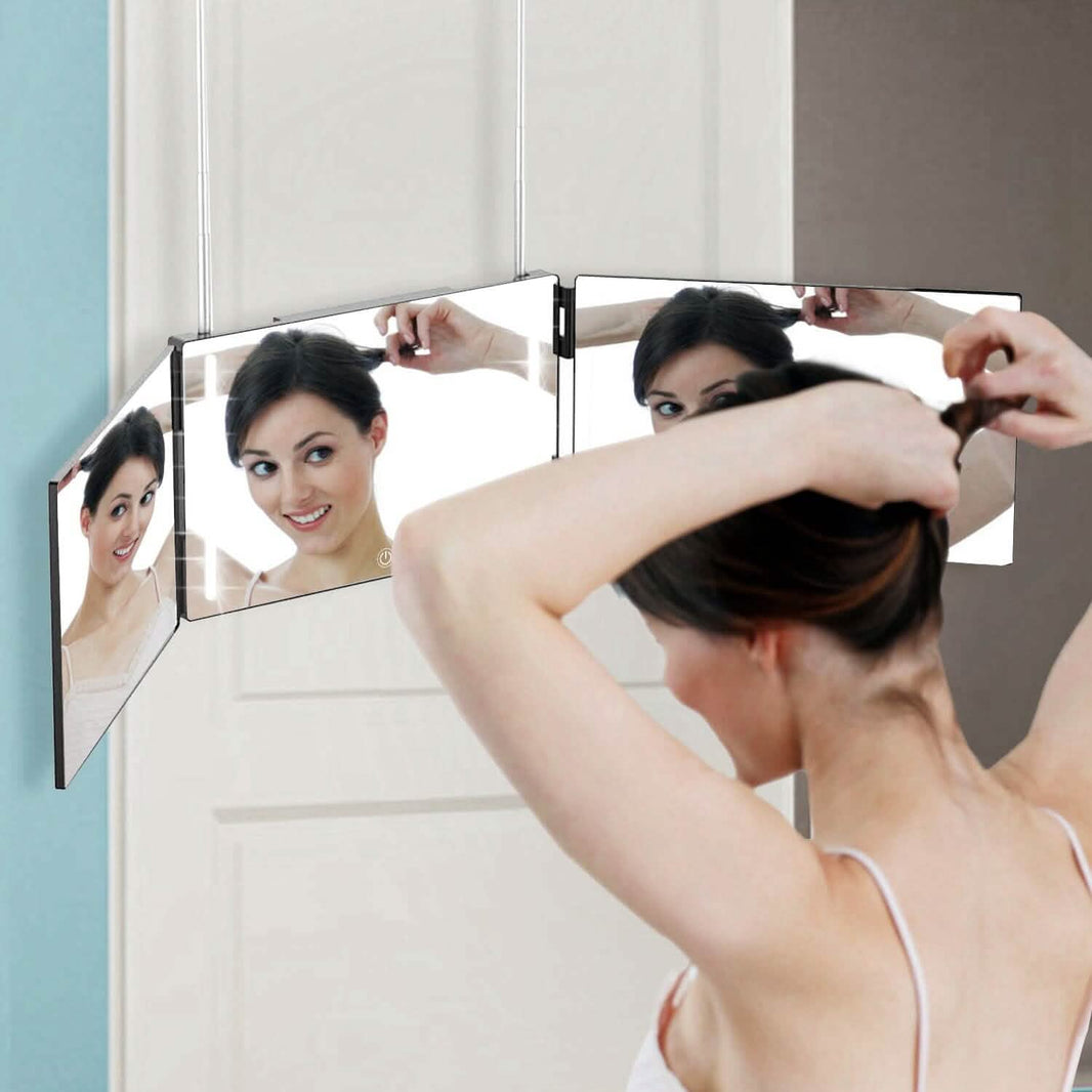 Tri-Fold Mirror with Telescopic Hanger-Tri-Fold Mirror with Telescopic Hanger