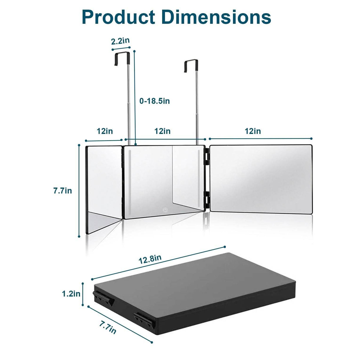 Tri-Fold Mirror with Telescopic Hanger-Tri-Fold Mirror with Telescopic Hanger