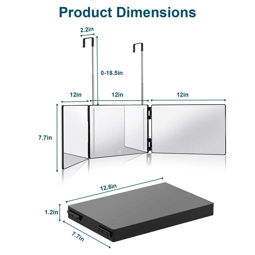Tri-Fold Mirror with Telescopic Hanger-Tri-Fold Mirror with Telescopic Hanger