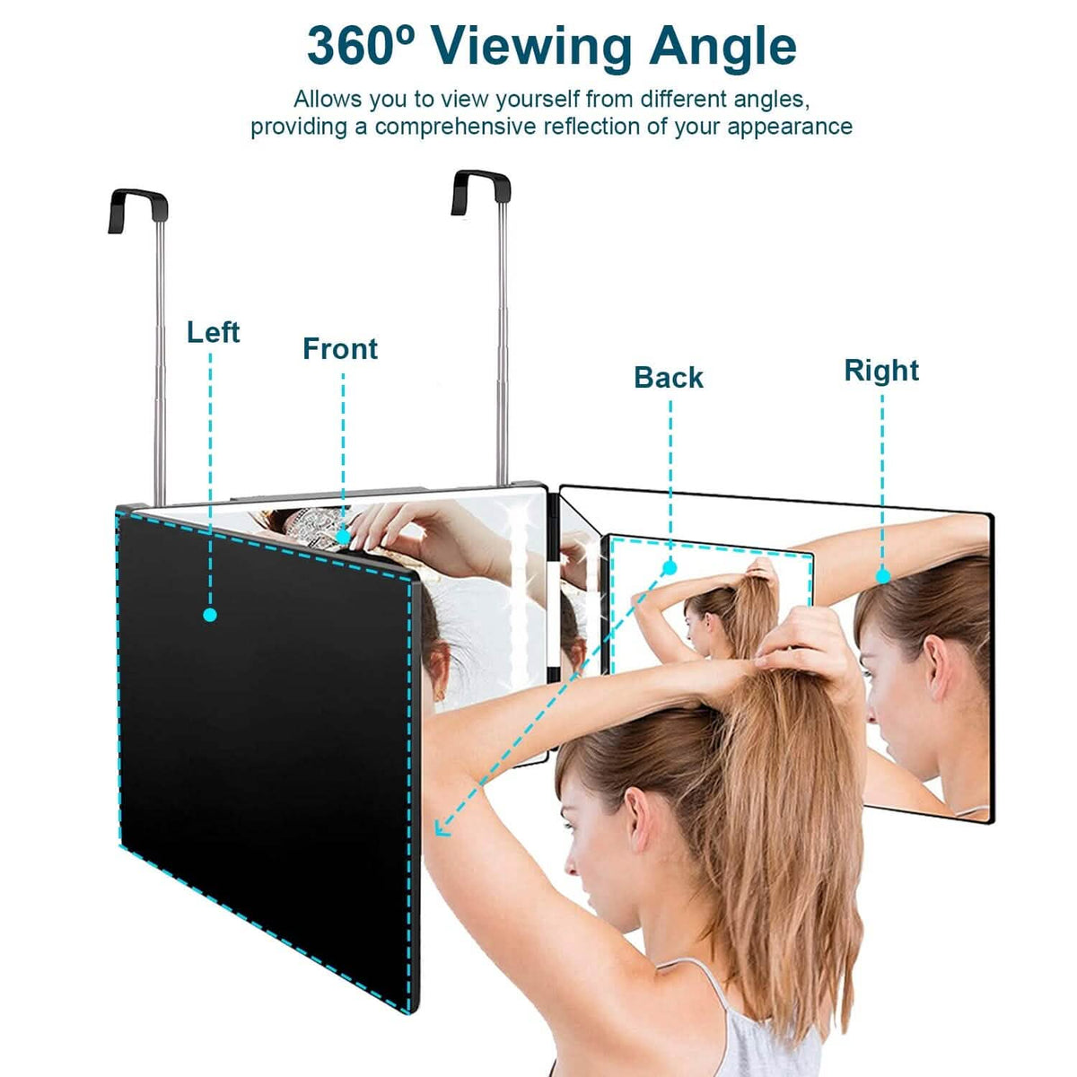 Tri-Fold Mirror with Telescopic Hanger-Tri-Fold Mirror with Telescopic Hanger