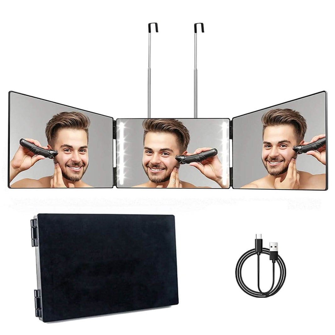 Tri-Fold Mirror with Telescopic Hanger-Tri-Fold Mirror with Telescopic Hanger