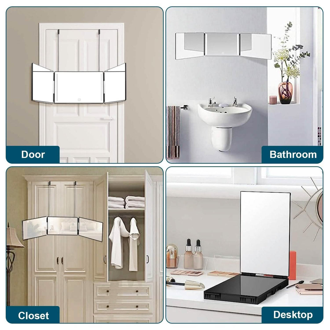 Tri-Fold Mirror with Telescopic Hanger-Tri-Fold Mirror with Telescopic Hanger