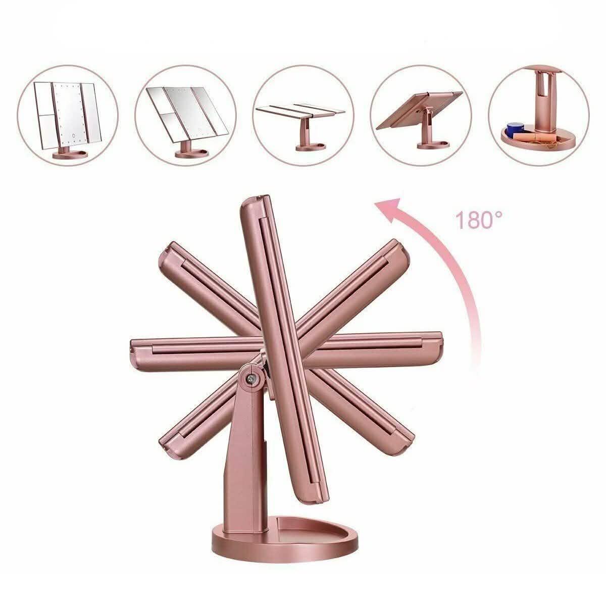 Tri-fold Vanity Makeup LED USB Touch Screen 10X Magnifing Mirror-Tri-fold Vanity Makeup LED USB Touch Screen 10X Magnifing Mirror