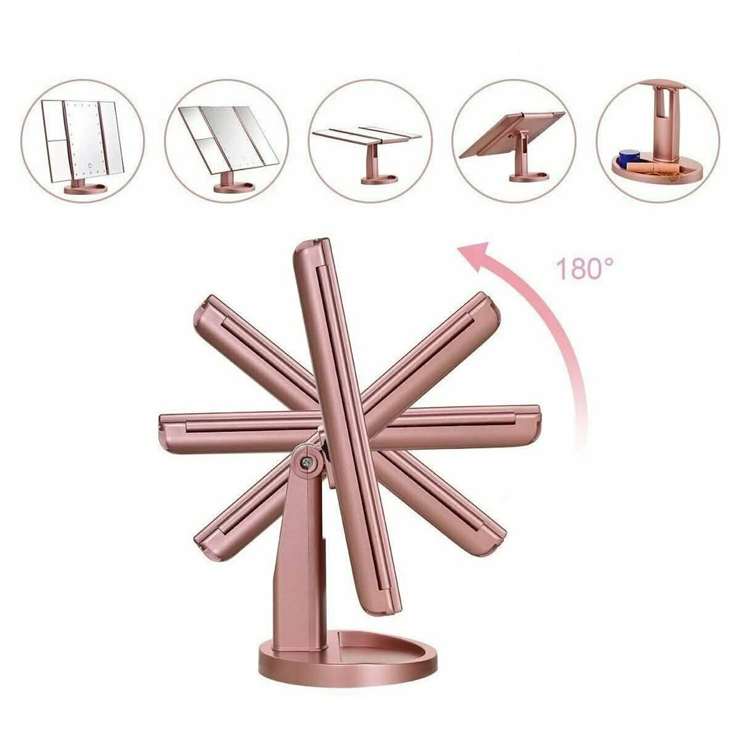 Tri-fold Vanity Makeup LED USB Touch Screen 10X Magnifing Mirror-Tri-fold Vanity Makeup LED USB Touch Screen 10X Magnifing Mirror