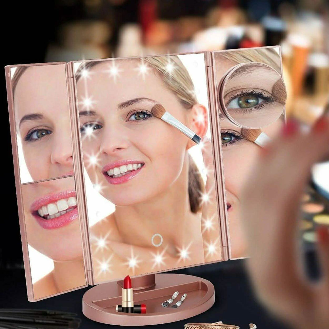 Tri-fold Vanity Makeup LED USB Touch Screen 10X Magnifing Mirror-Tri-fold Vanity Makeup LED USB Touch Screen 10X Magnifing Mirror