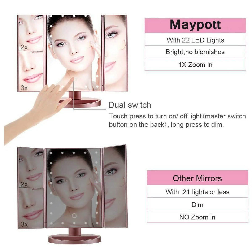 Tri-fold Vanity Makeup LED USB Touch Screen 10X Magnifing Mirror-Tri-fold Vanity Makeup LED USB Touch Screen 10X Magnifing Mirror