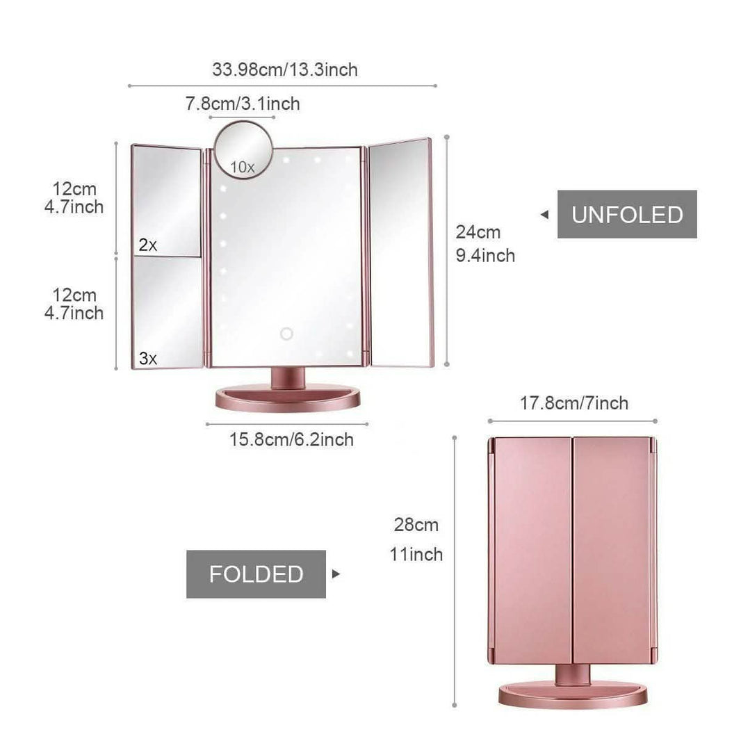 Tri-fold Vanity Makeup LED USB Touch Screen 10X Magnifing Mirror-Tri-fold Vanity Makeup LED USB Touch Screen 10X Magnifing Mirror