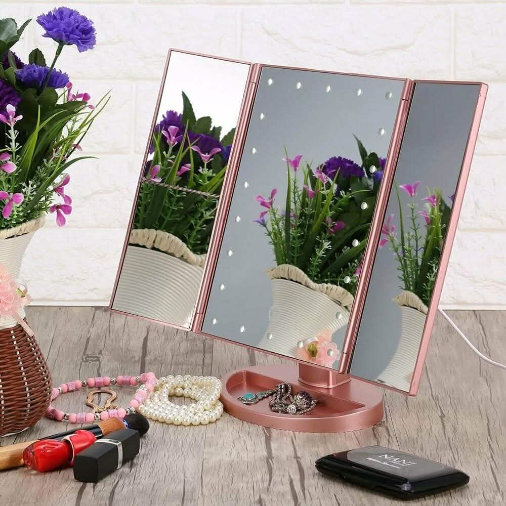 Tri-fold Vanity Makeup LED USB Touch Screen 10X Magnifing Mirror-Tri-fold Vanity Makeup LED USB Touch Screen 10X Magnifing Mirror
