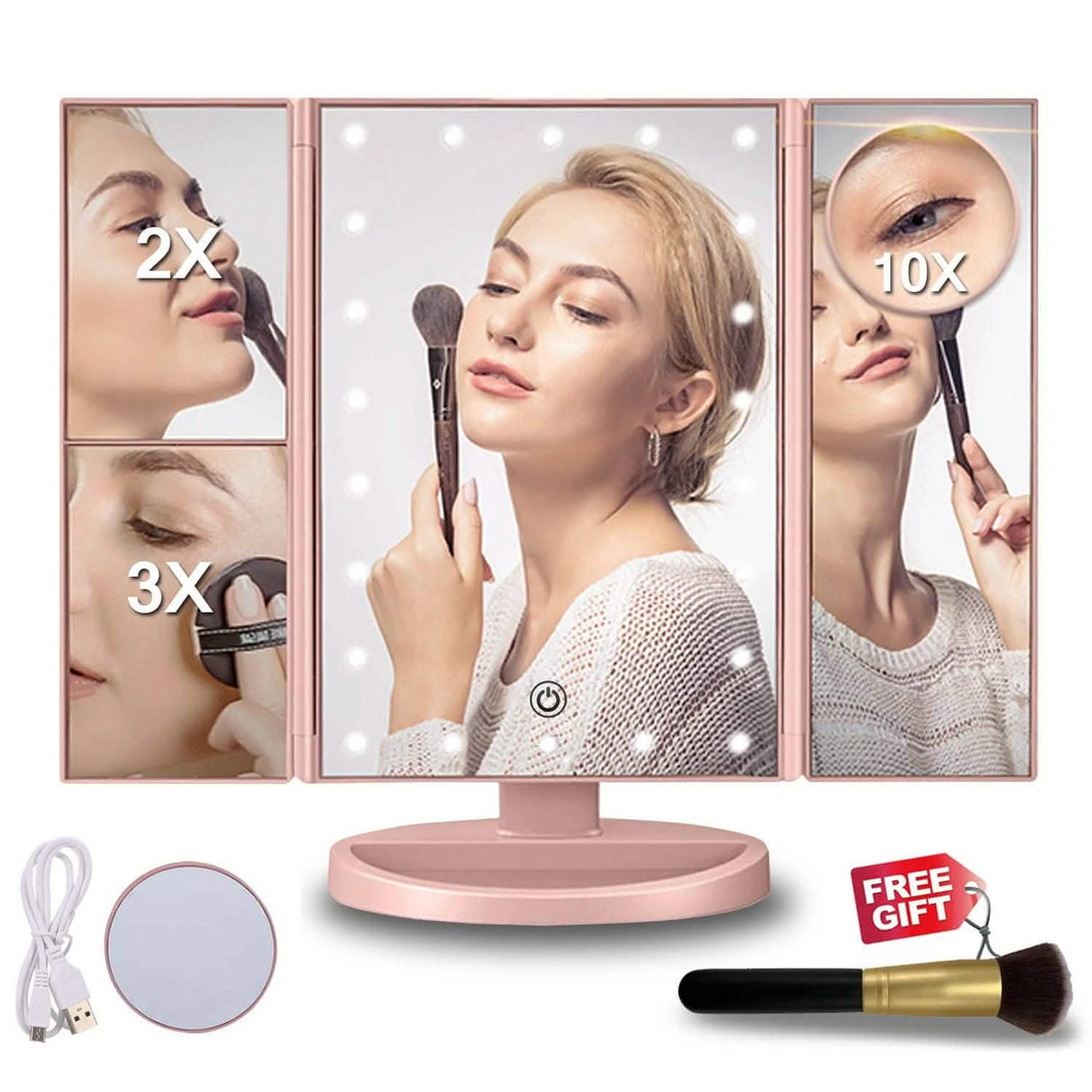 Tri-fold Vanity Makeup LED USB Touch Screen 10X Magnifing Mirror-Tri-fold Vanity Makeup LED USB Touch Screen 10X Magnifing Mirror
