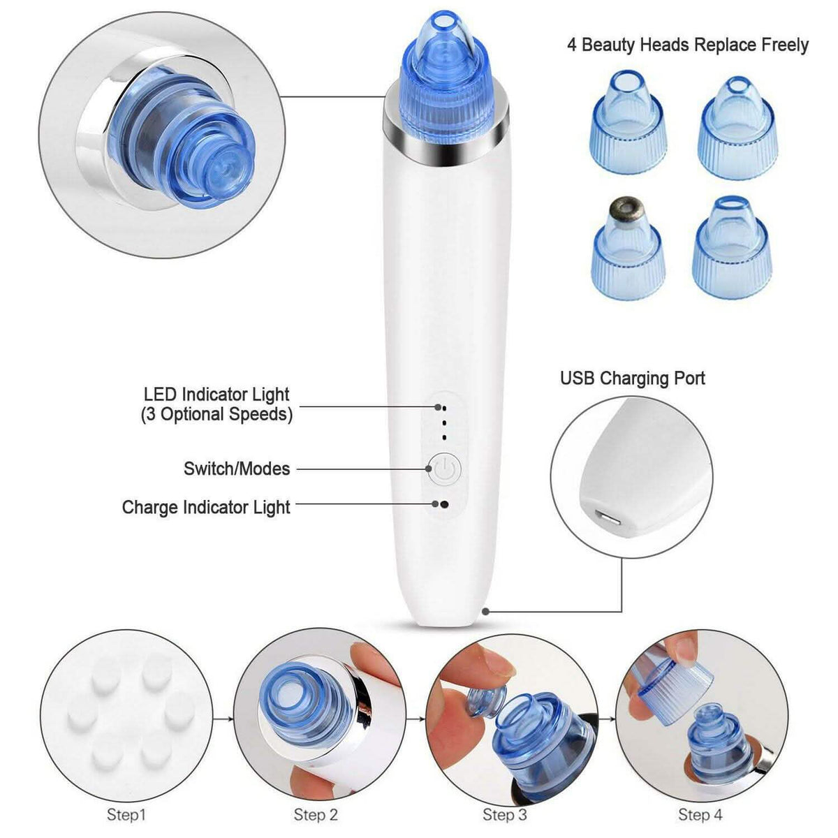 Unisex Electric Blackhead Remover Facial Skin Pore Cleaner-Unisex Electric Blackhead Remover Facial Skin Pore Cleaner