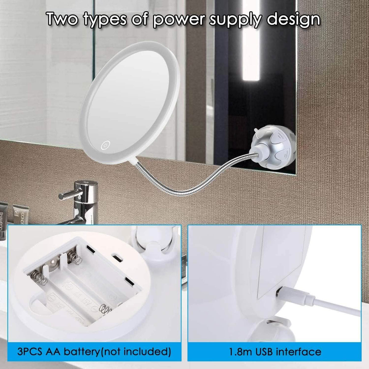 Vanity Mirror 10-Times Magnifying LED Lighted Make-up Swivel Suction Cup Compact Folding-Vanity Mirror 10-Times Magnifying LED Lighted Make-up Swivel Suction Cup Compact Folding