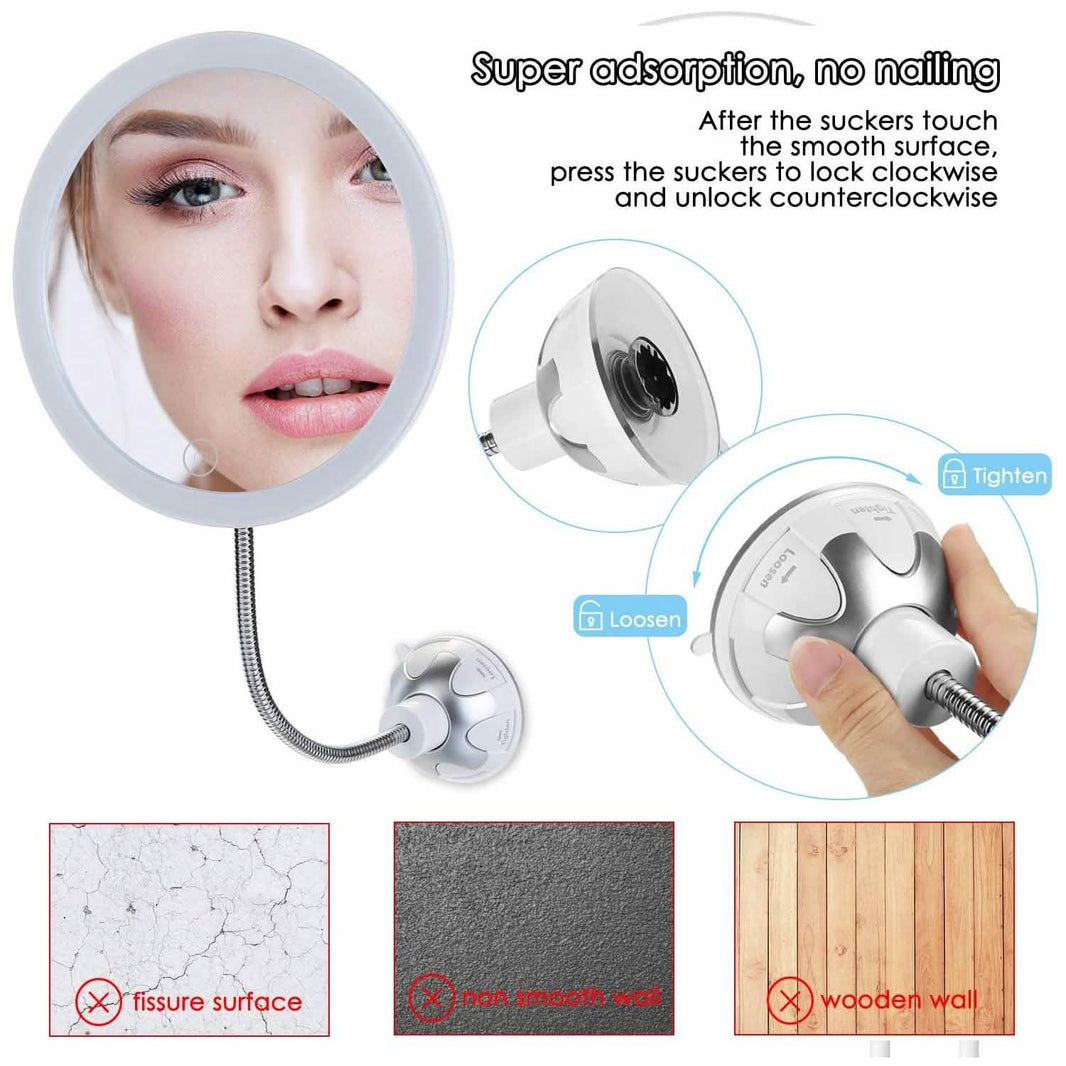 Vanity Mirror 10-Times Magnifying LED Lighted Make-up Swivel Suction Cup Compact Folding-Vanity Mirror 10-Times Magnifying LED Lighted Make-up Swivel Suction Cup Compact Folding