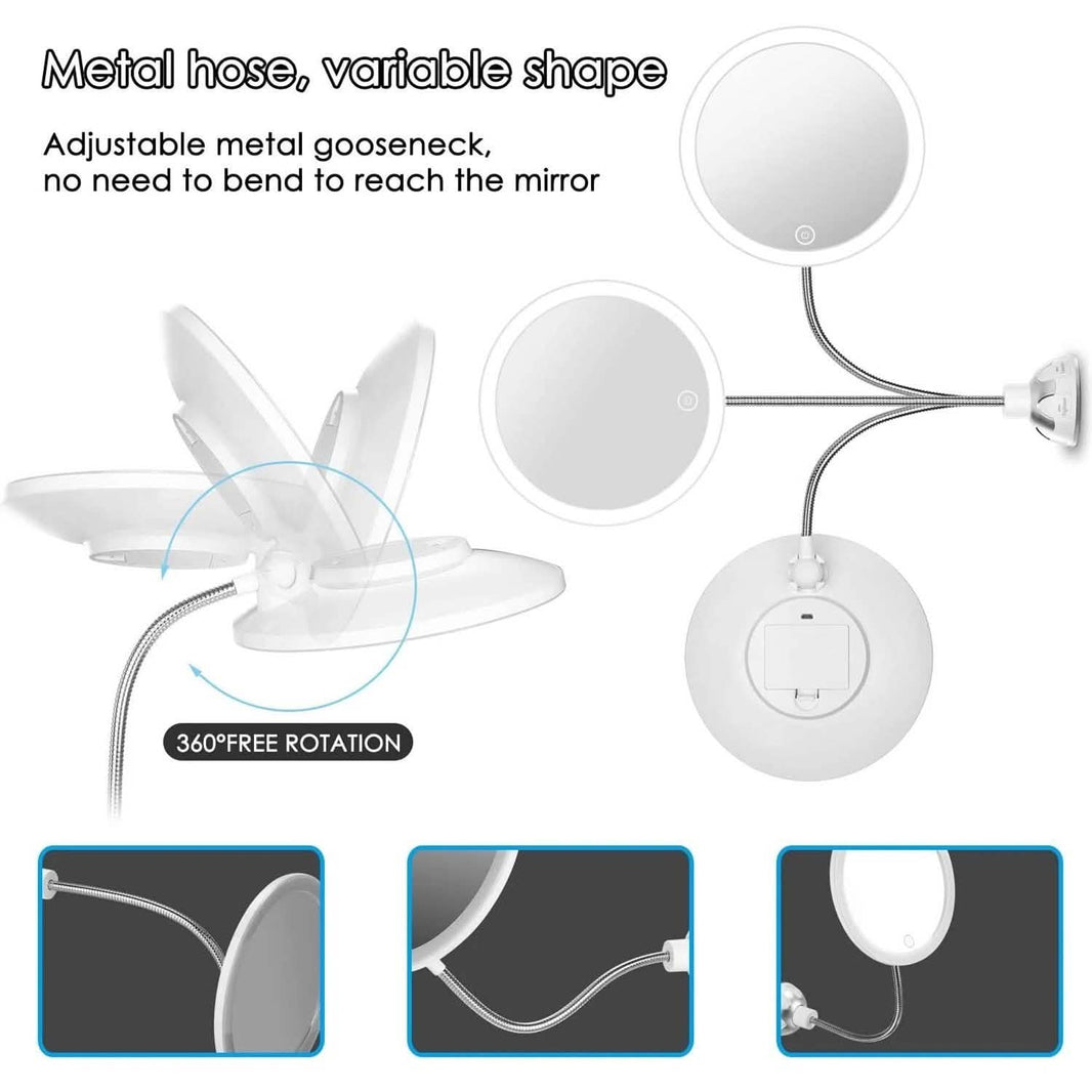 Vanity Mirror 10-Times Magnifying LED Lighted Make-up Swivel Suction Cup Compact Folding-Vanity Mirror 10-Times Magnifying LED Lighted Make-up Swivel Suction Cup Compact Folding
