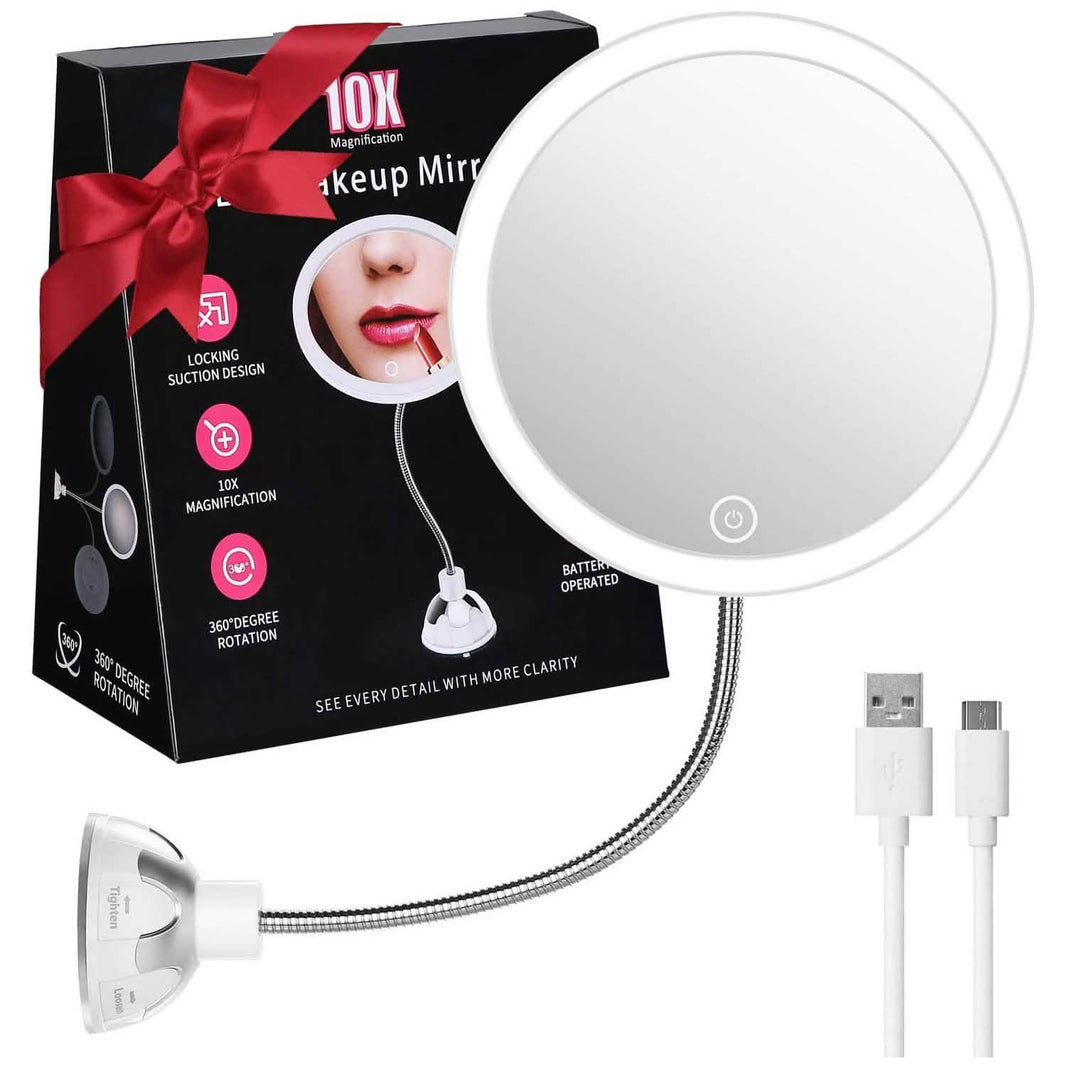 Vanity Mirror 10-Times Magnifying LED Lighted Make-up Swivel Suction Cup Compact Folding-Vanity Mirror 10-Times Magnifying LED Lighted Make-up Swivel Suction Cup Compact Folding