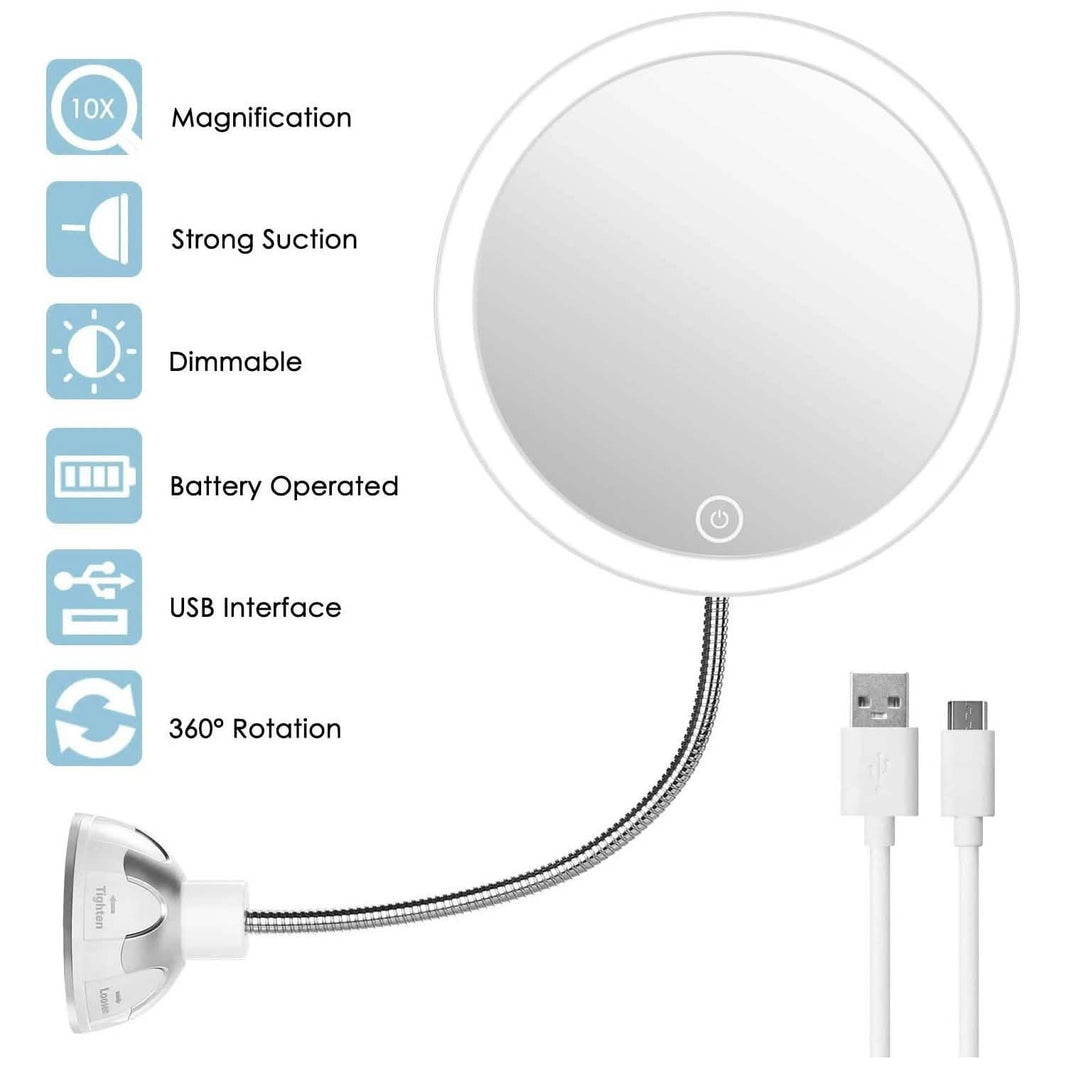 Vanity Mirror 10-Times Magnifying LED Lighted Make-up Swivel Suction Cup Compact Folding-Vanity Mirror 10-Times Magnifying LED Lighted Make-up Swivel Suction Cup Compact Folding