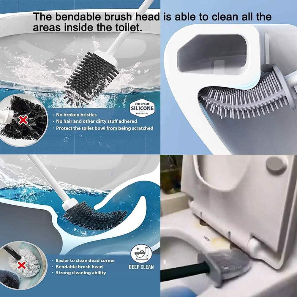 Wall Mounted Silicone Bathroom Brush and Holder Set-Wall Mounted Silicone Bathroom Brush and Holder Set