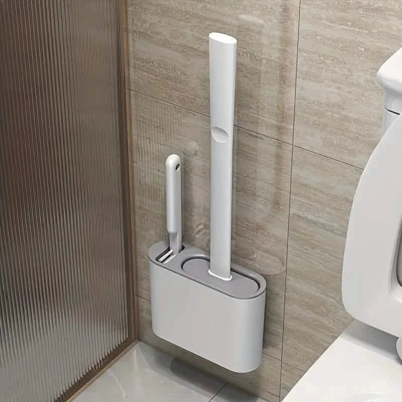 Wall-Mounted Toilet Brush Holder with Long Handle-Wall-Mounted Toilet Brush Holder with Long Handle