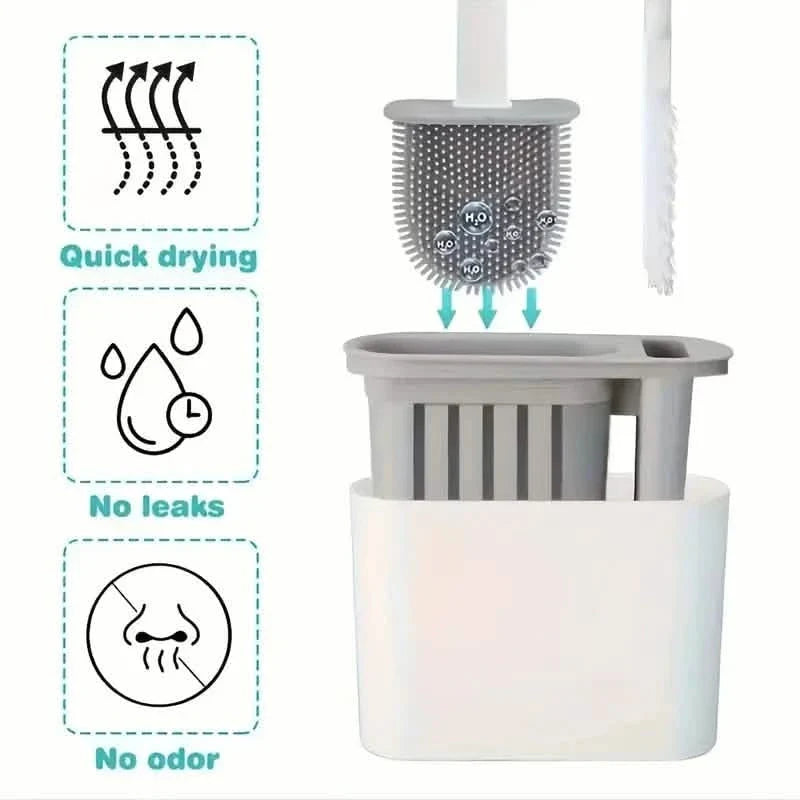 Wall-Mounted Toilet Brush Holder with Long Handle-Wall-Mounted Toilet Brush Holder with Long Handle