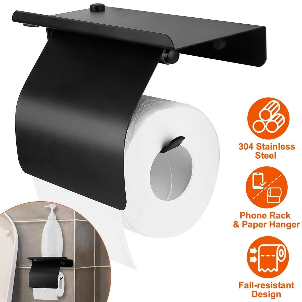 Wall Mounted Toilet Paper Holder with Phone Storage Rack-Wall Mounted Toilet Paper Holder with Phone Storage Rack