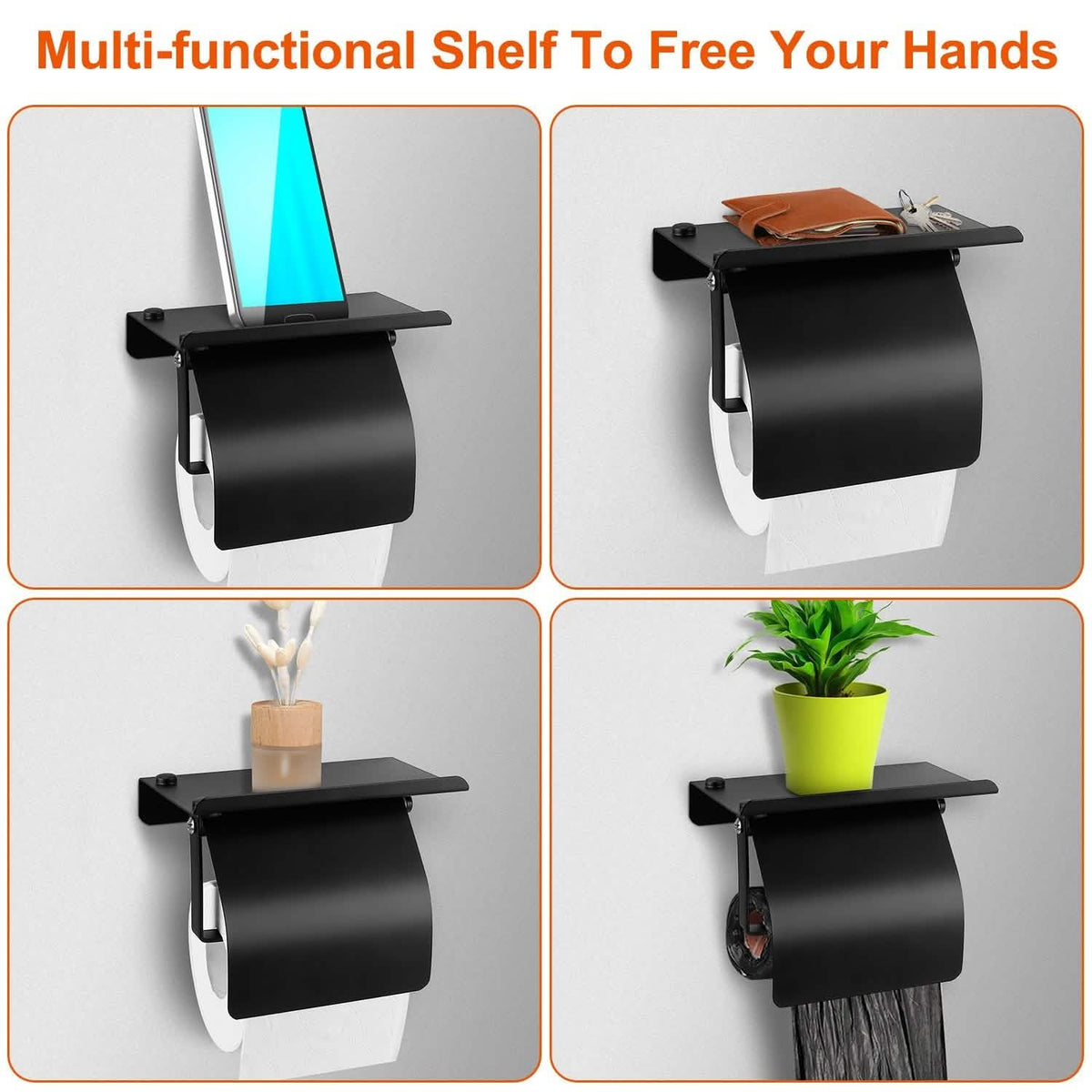 Wall Mounted Toilet Paper Holder with Phone Storage Rack-Wall Mounted Toilet Paper Holder with Phone Storage Rack