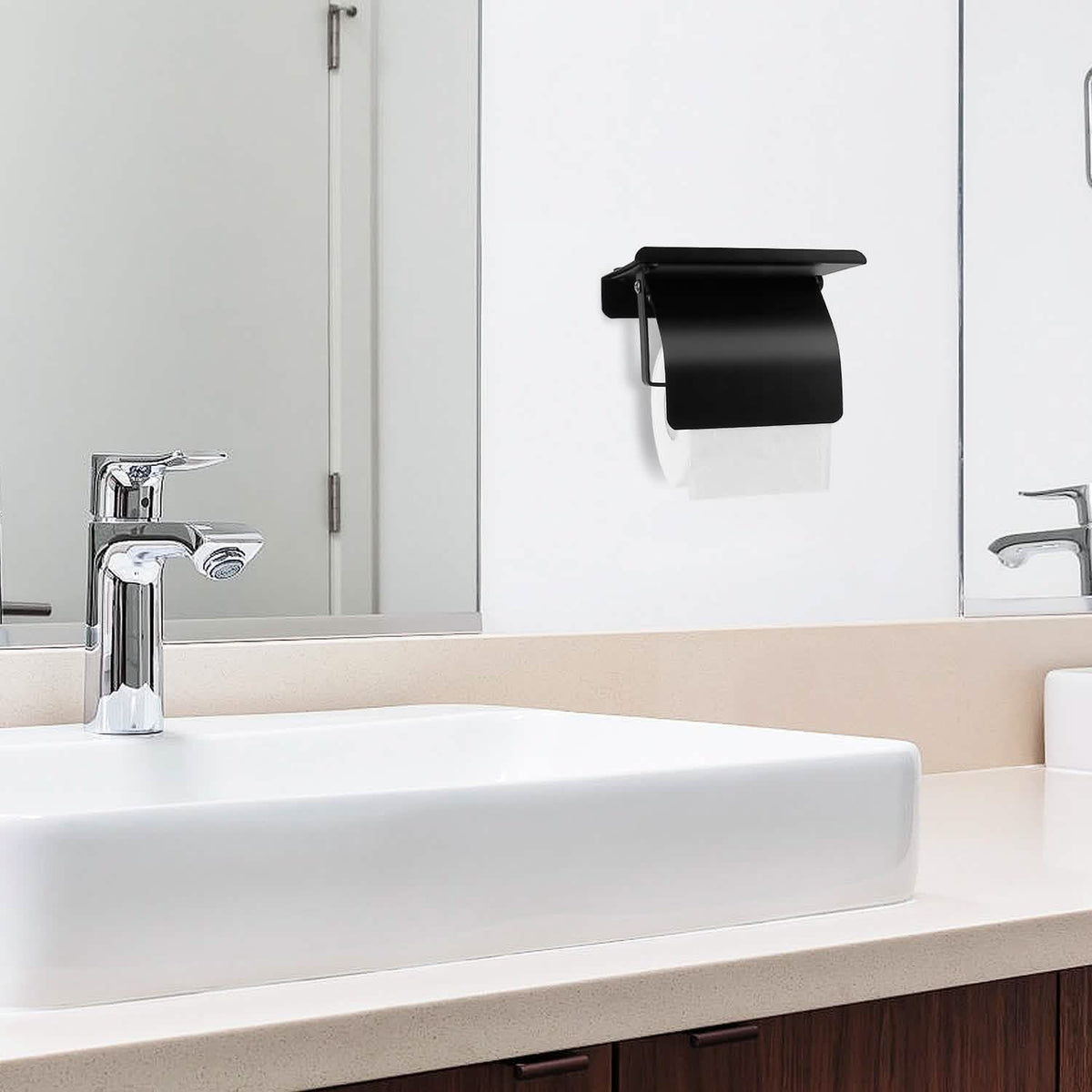 Wall Mounted Toilet Paper Holder with Phone Storage Rack-Wall Mounted Toilet Paper Holder with Phone Storage Rack