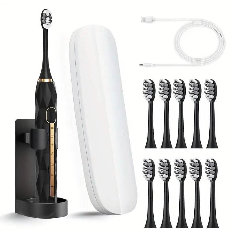 Waterproof USB Rechargeable Electric Toothbrush with 10 Replaceable Toothbrush Heads, Charger and Case-Waterproof USB Rechargeable Electric Toothbrush with 10 Replaceable Toothbrush Heads, Charger and Case
