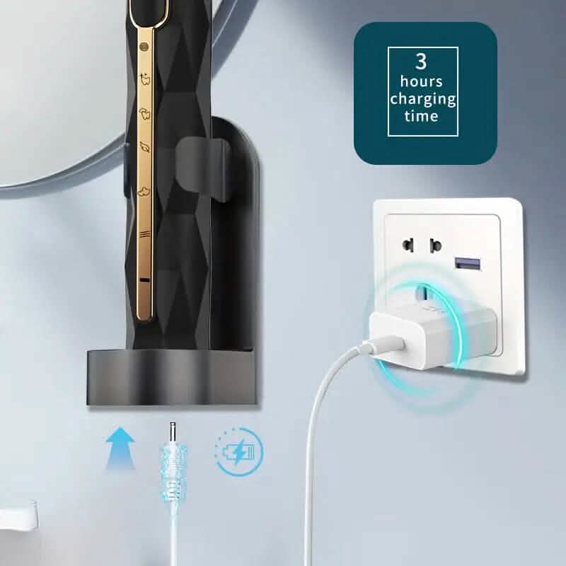 Waterproof USB Rechargeable Electric Toothbrush with 10 Replaceable Toothbrush Heads, Charger and Case-Waterproof USB Rechargeable Electric Toothbrush with 10 Replaceable Toothbrush Heads, Charger and Case