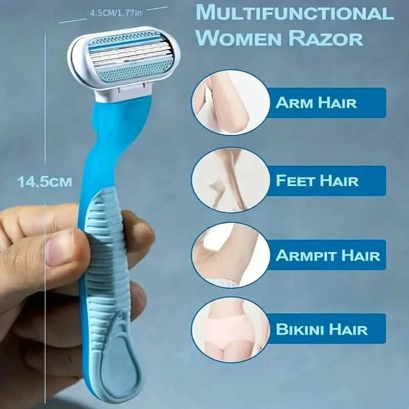 Women's Manual Hair Removal Tool, 1 Handle + 8 Blades, 3-layer Stainless Steel Blades, Non Slip Handle-Women's Manual Hair Removal Tool, 1 Handle + 8 Blades, 3-layer Stainless Steel Blades, Non Slip Handle