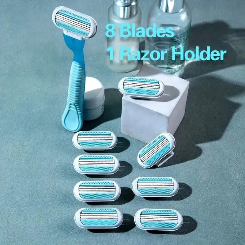 Women's Manual Hair Removal Tool, 1 Handle + 8 Blades, 3-layer Stainless Steel Blades, Non Slip Handle-Women's Manual Hair Removal Tool, 1 Handle + 8 Blades, 3-layer Stainless Steel Blades, Non Slip Handle
