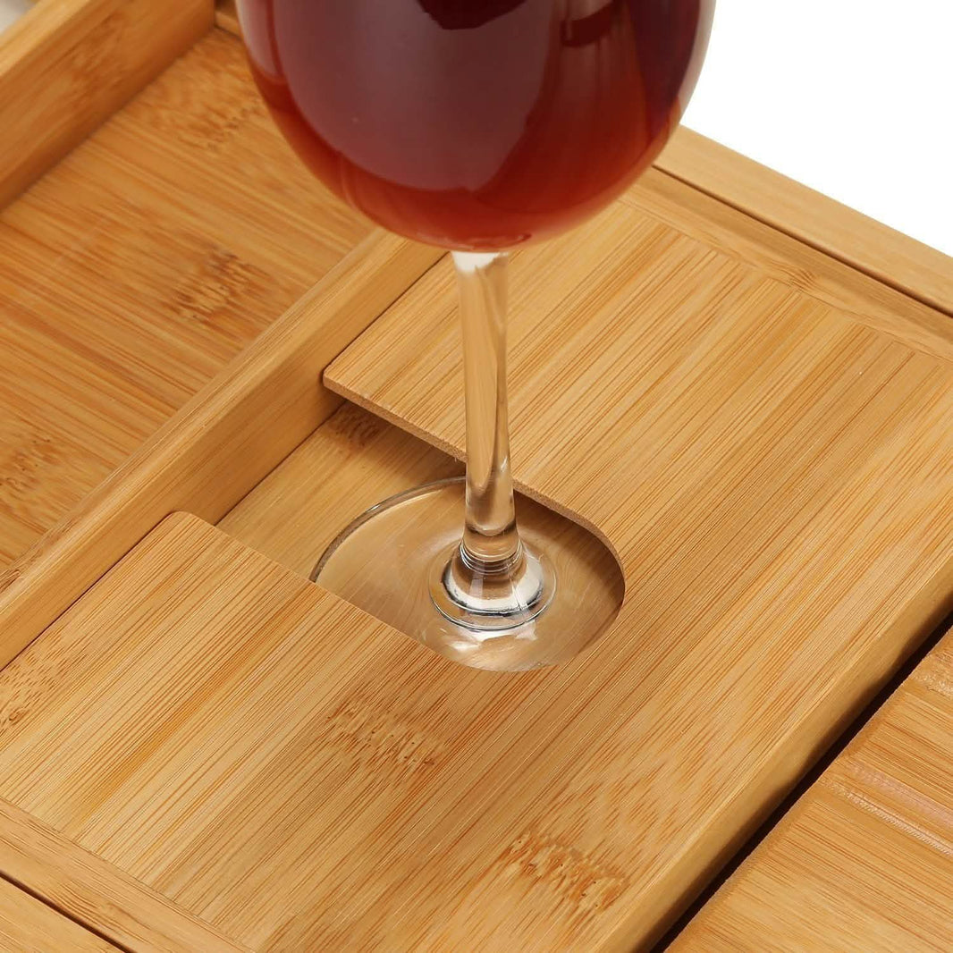 Wooden Bathtub Tray with Wine Glass Slot Phone Tray Book Holder-Wooden Bathtub Tray with Wine Glass Slot Phone Tray Book Holder