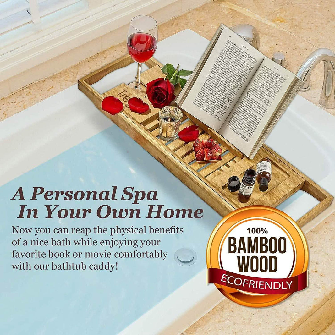 Wooden Bathtub Tray with Wine Glass Slot Phone Tray Book Holder-Wooden Bathtub Tray with Wine Glass Slot Phone Tray Book Holder