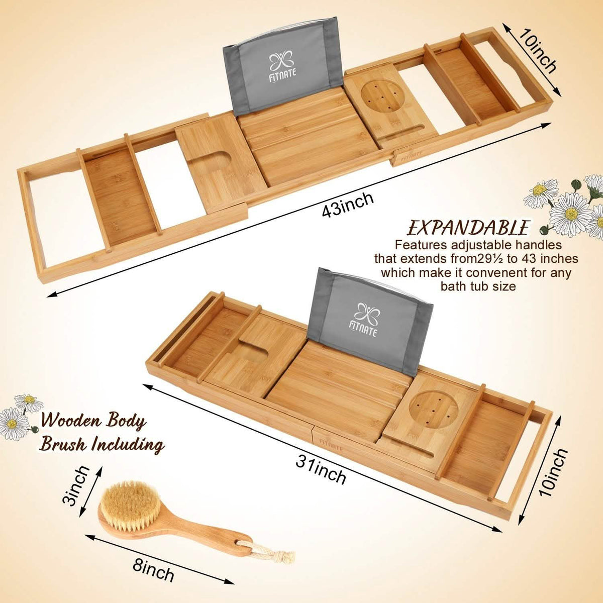 Wooden Bathtub Tray with Wine Glass Slot Phone Tray Book Holder-Wooden Bathtub Tray with Wine Glass Slot Phone Tray Book Holder