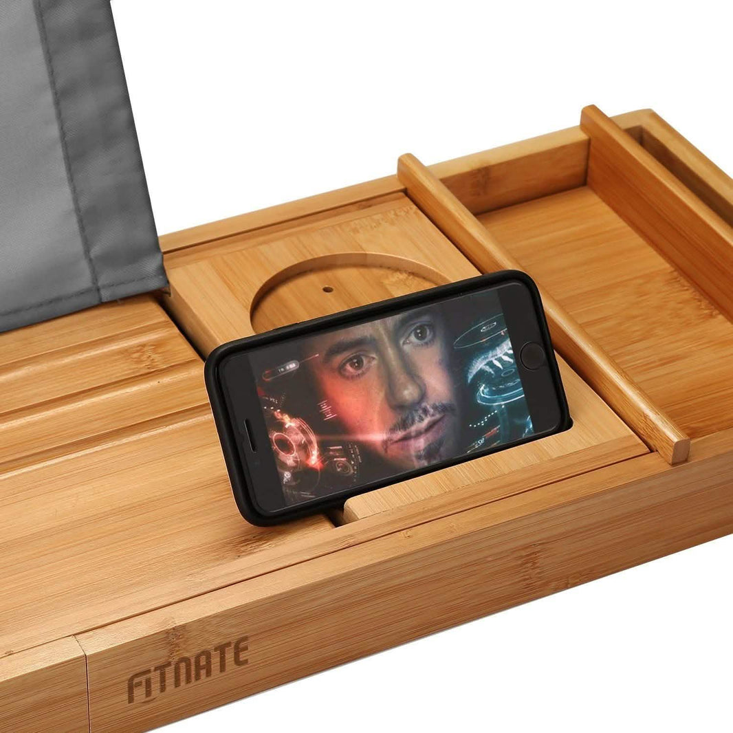 Wooden Bathtub Tray with Wine Glass Slot Phone Tray Book Holder-Wooden Bathtub Tray with Wine Glass Slot Phone Tray Book Holder